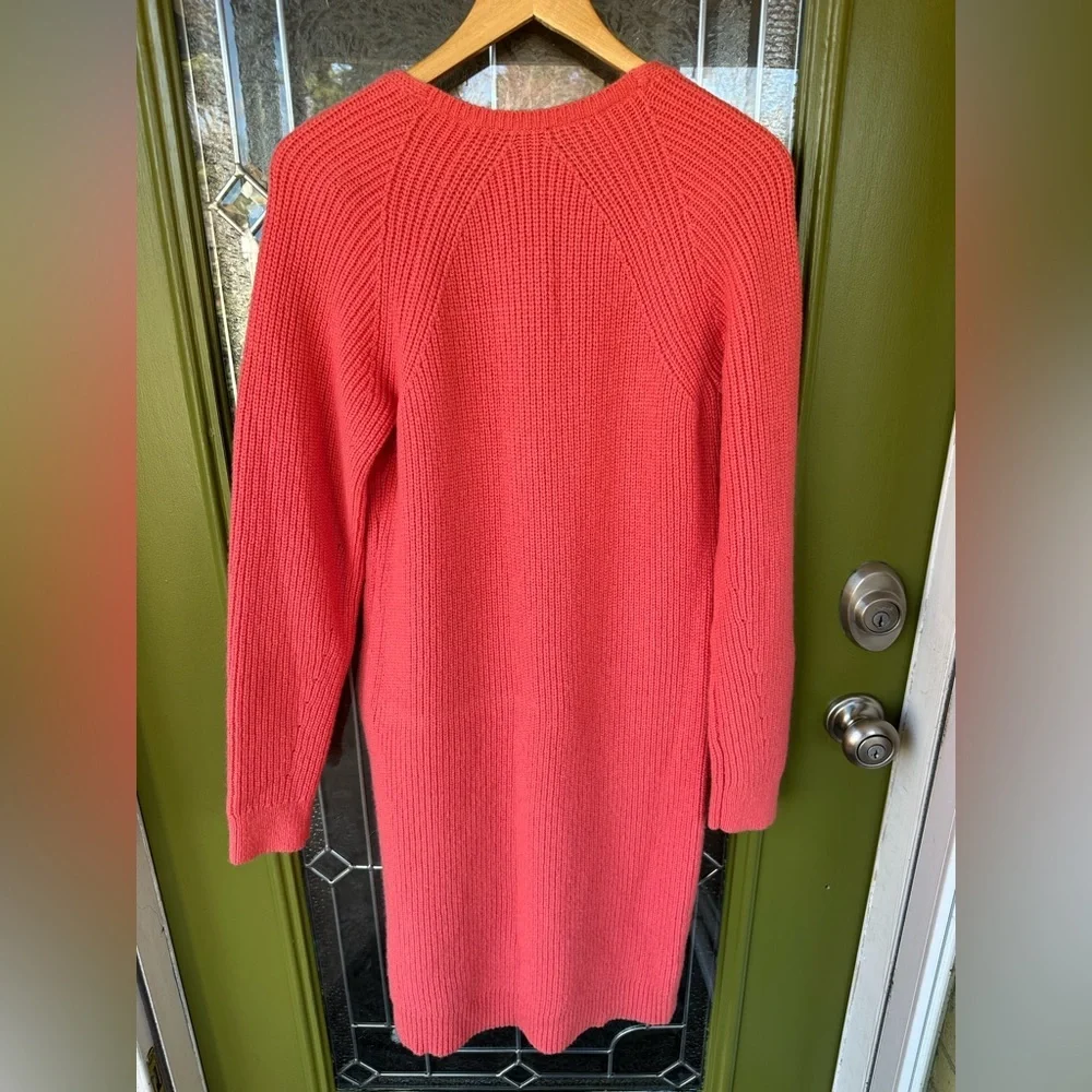 Ann Taylor Coral Alpaca Wool Thick Cable Knit V-Neck Midi Sweater Dress Sz. L - Picture 4 of 4